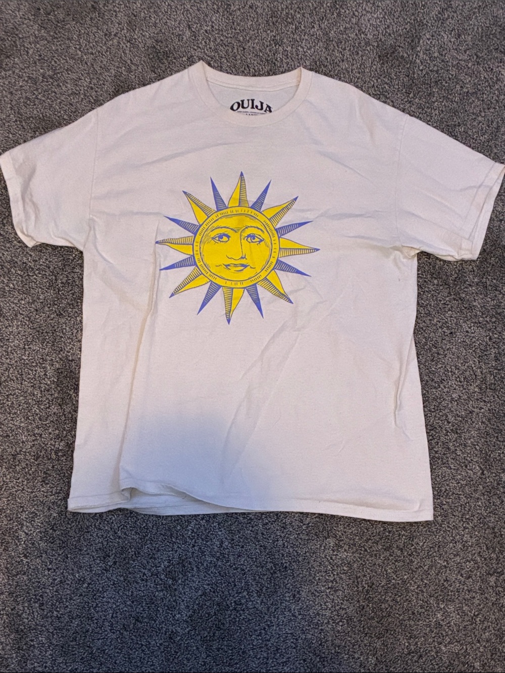 Ouija White Short-Sleeve Tee with Yellow Sun Graphic